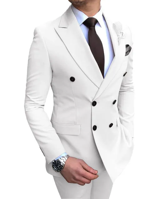 Beige  Suit 2 Pieces Double-Breasted Notch Lapel Flat Slim Fit Casual Tuxedos (Blazer Pants)