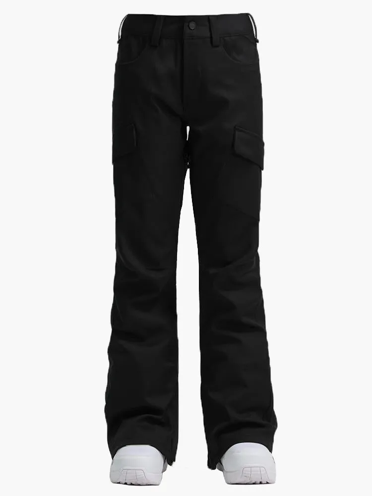 Black warm waterproof elastic women's ski pants / snow pants