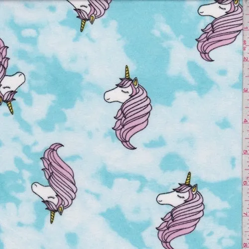 Blue - Pink Unicorn Dream Double Brushed Jersey Knit Fabric