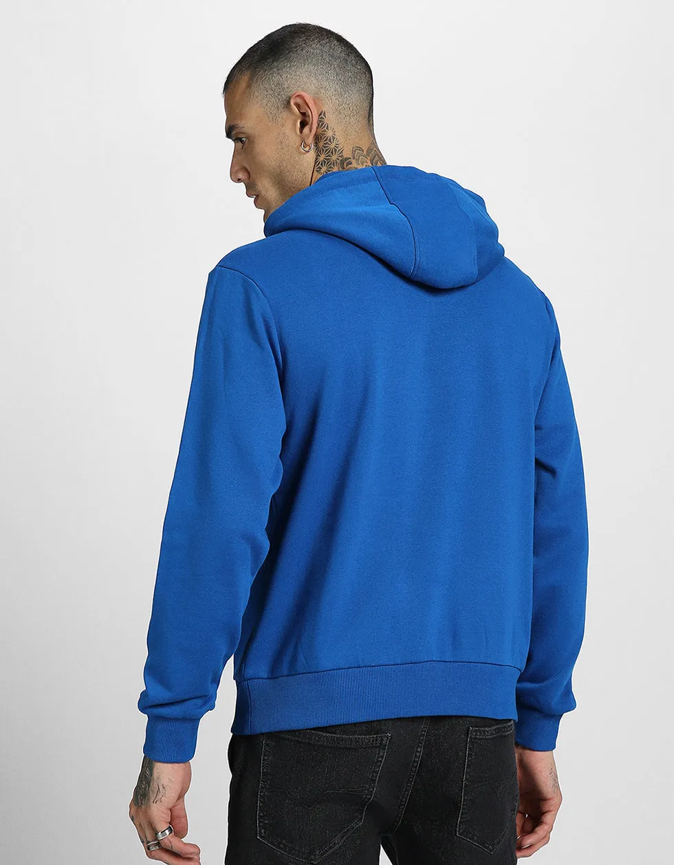 Blue Plain Regular Hoodie