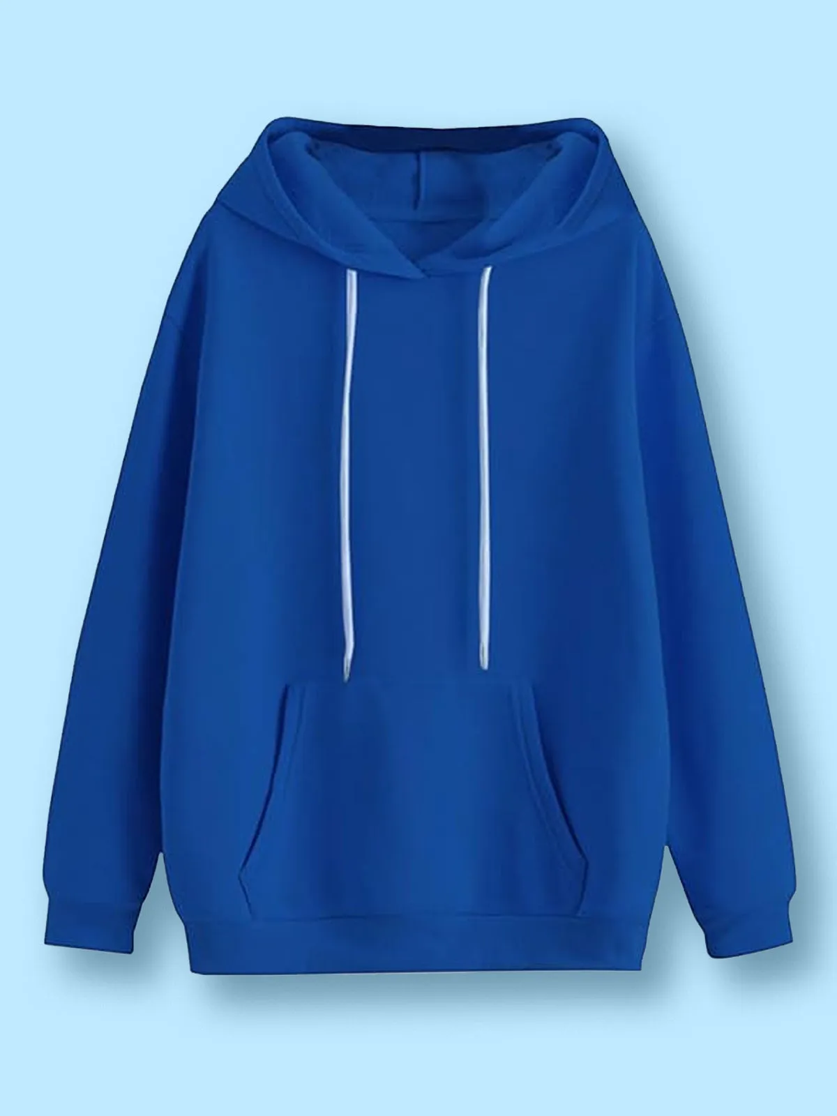 Blue Plain Regular Hoodie