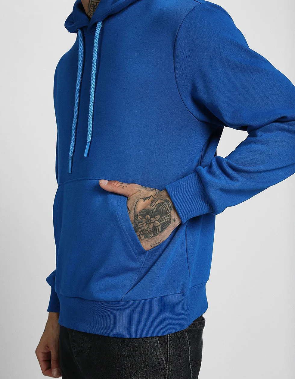 Blue Plain Regular Hoodie