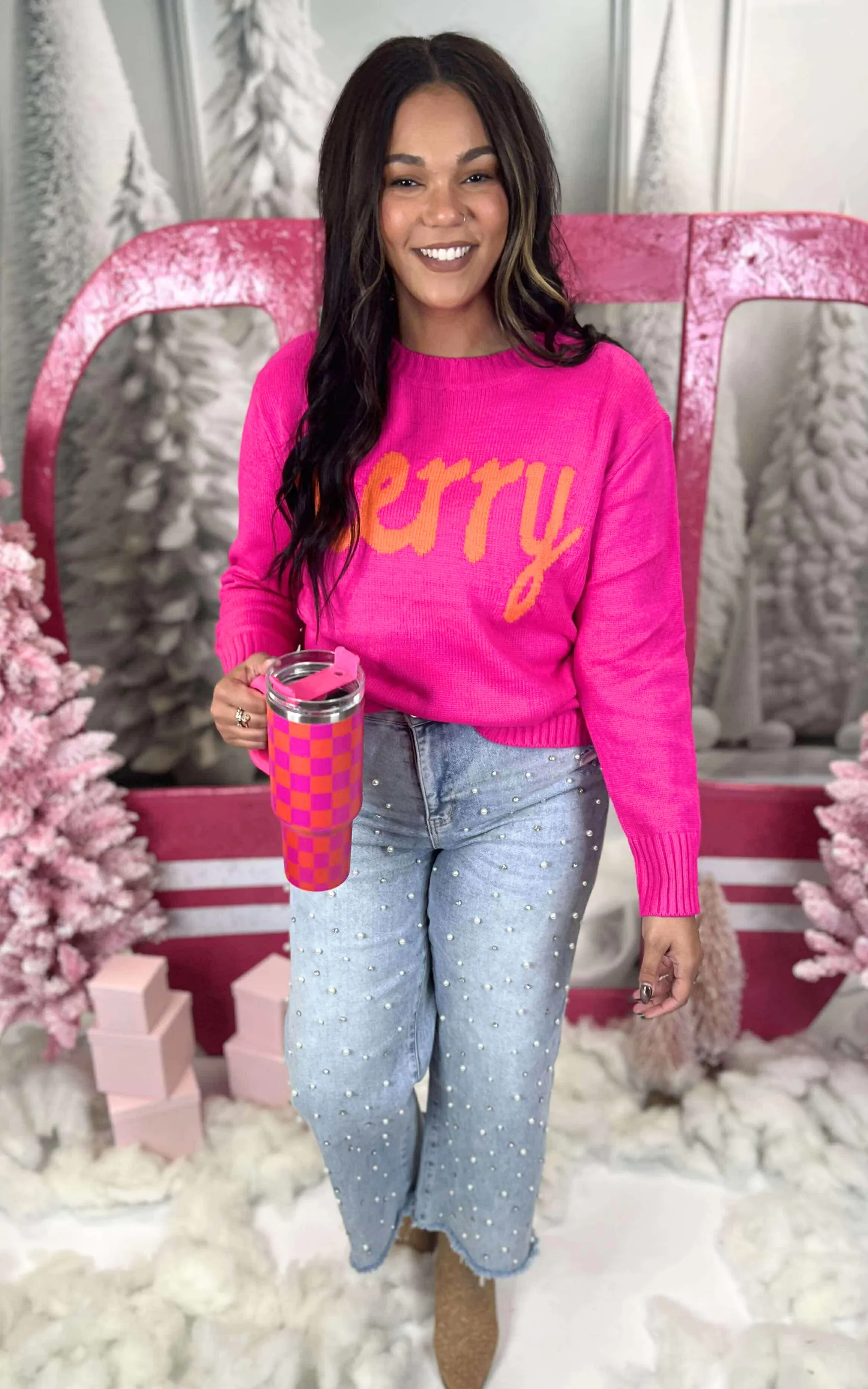 Bright Pink Merry Sweater