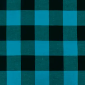 Bright Teal-Black Gingham Stretch Cotton Woven Fabric