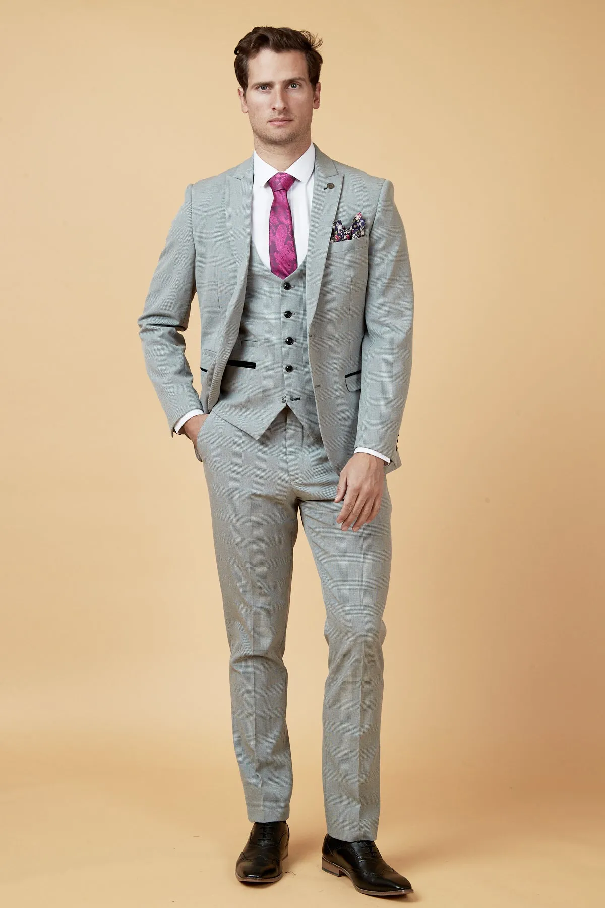 BROMLEY - Silver Grey Check Three Piece Suit