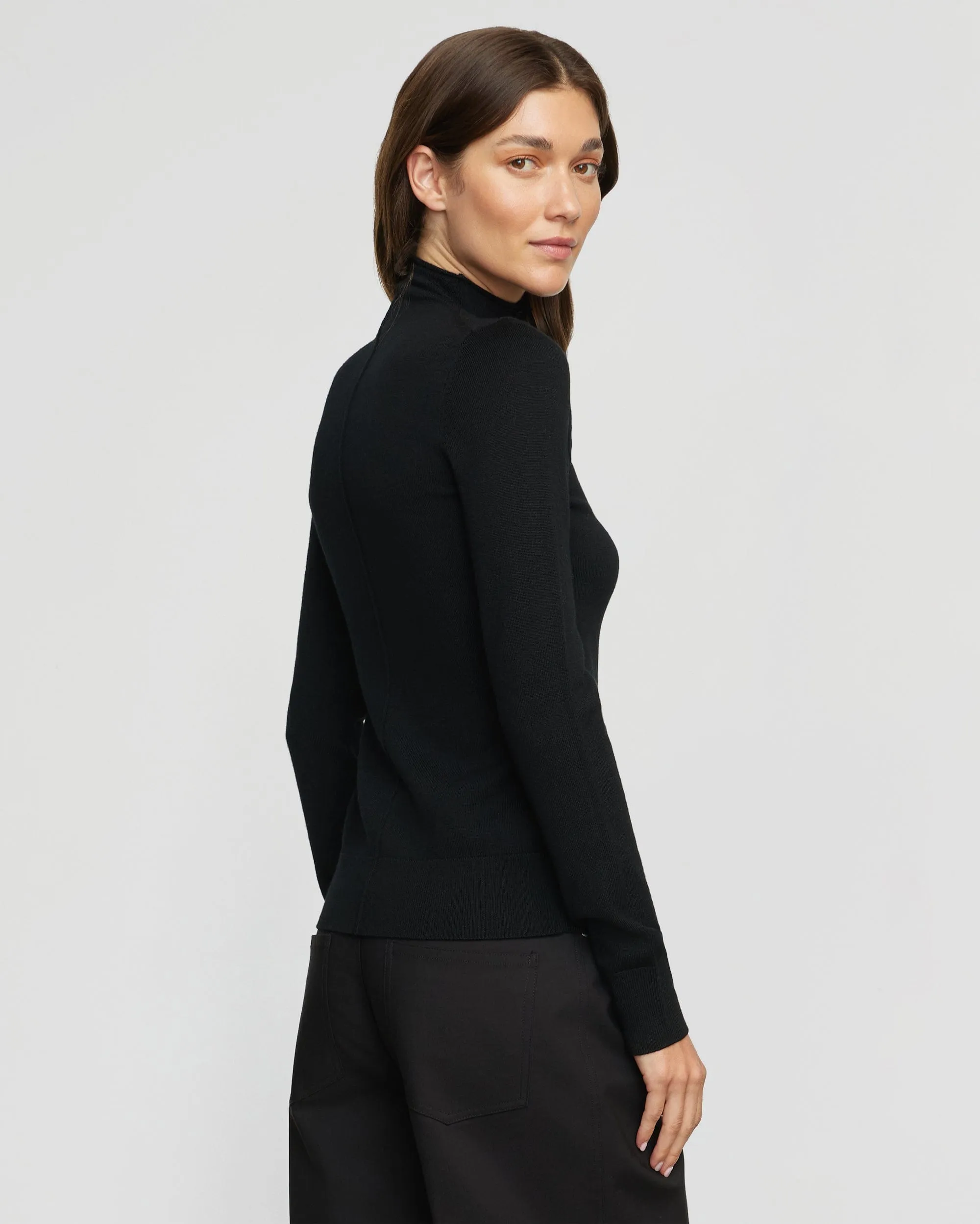 Charlene Wool Button Mock-Neck Sweater