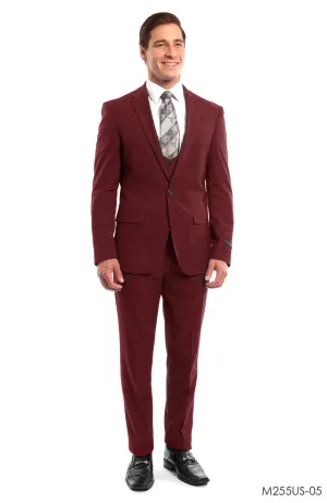 Cherry Red Solid 3-PC Ultra Slim Fit Suits