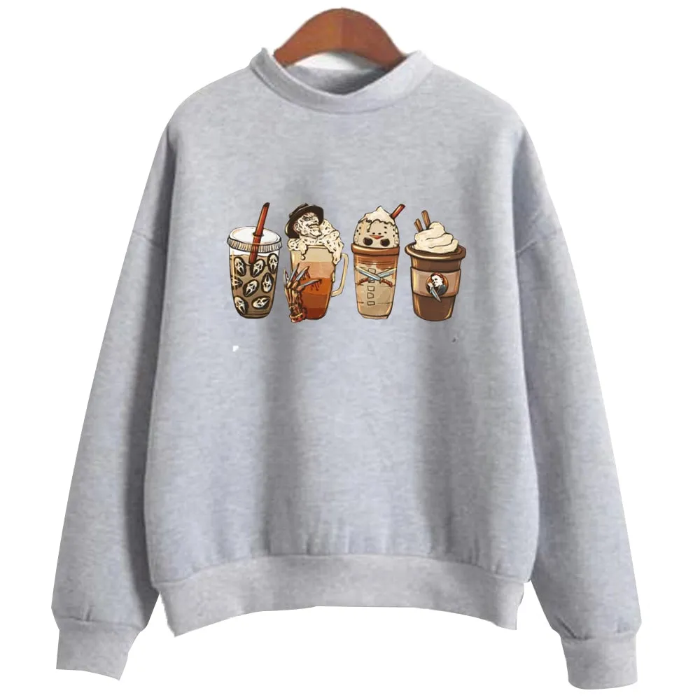 Cute Spooky Coffee Cups Halloween Hoodie | Fall Season Coffee Lover's Sweatshirt