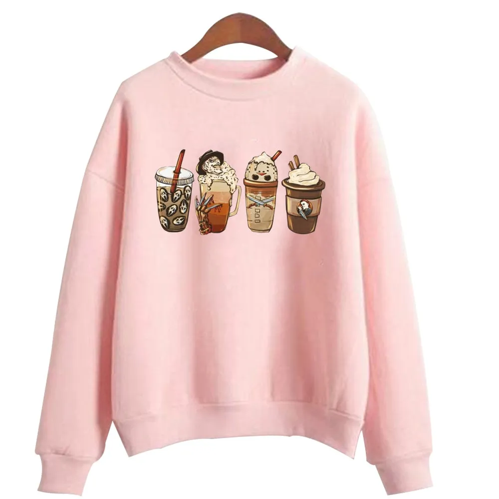 Cute Spooky Coffee Cups Halloween Hoodie | Fall Season Coffee Lover's Sweatshirt