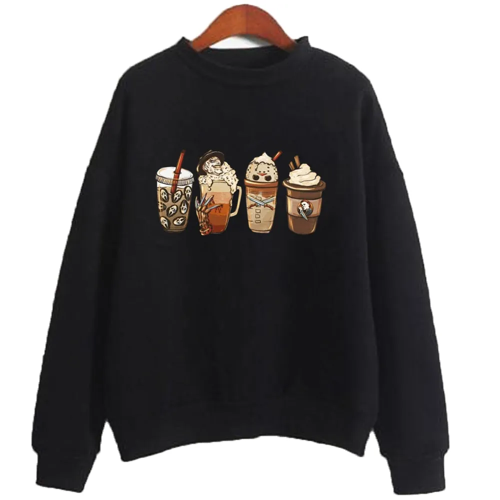 Cute Spooky Coffee Cups Halloween Hoodie | Fall Season Coffee Lover's Sweatshirt