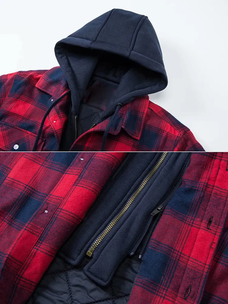 Detachable Hooded Plaid Lambswool Coat