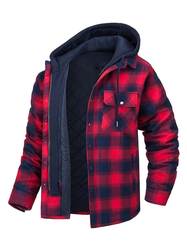 Detachable Hooded Plaid Lambswool Coat