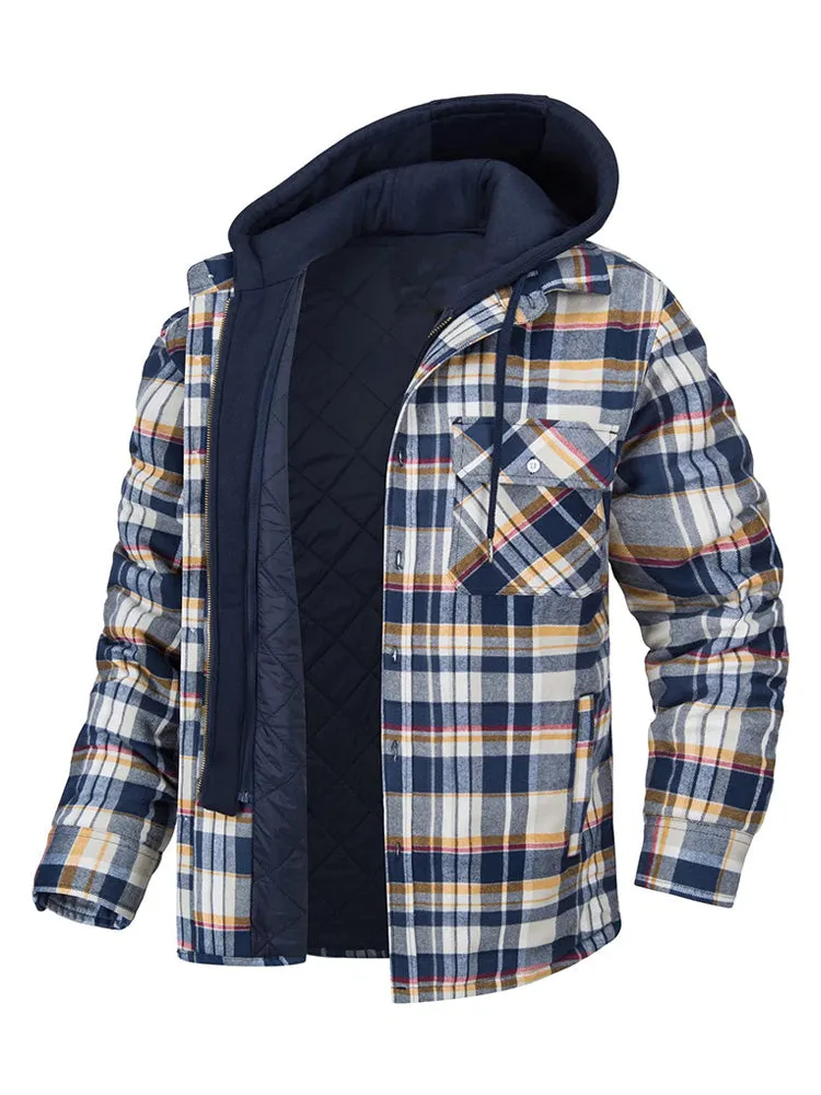 Detachable Hooded Plaid Lambswool Coat