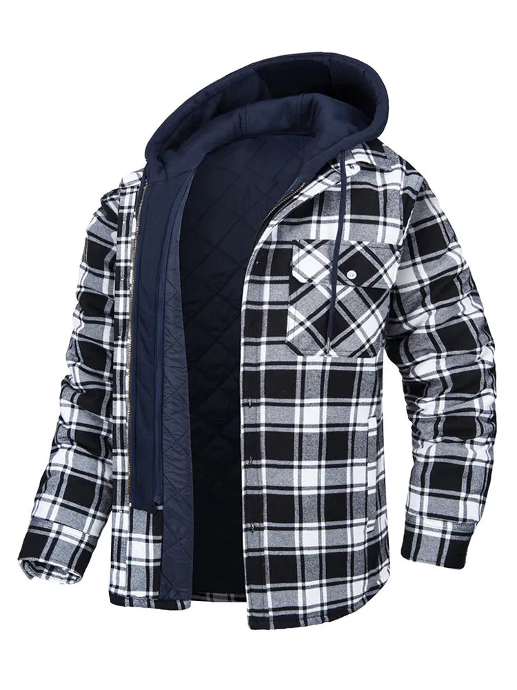 Detachable Hooded Plaid Lambswool Coat