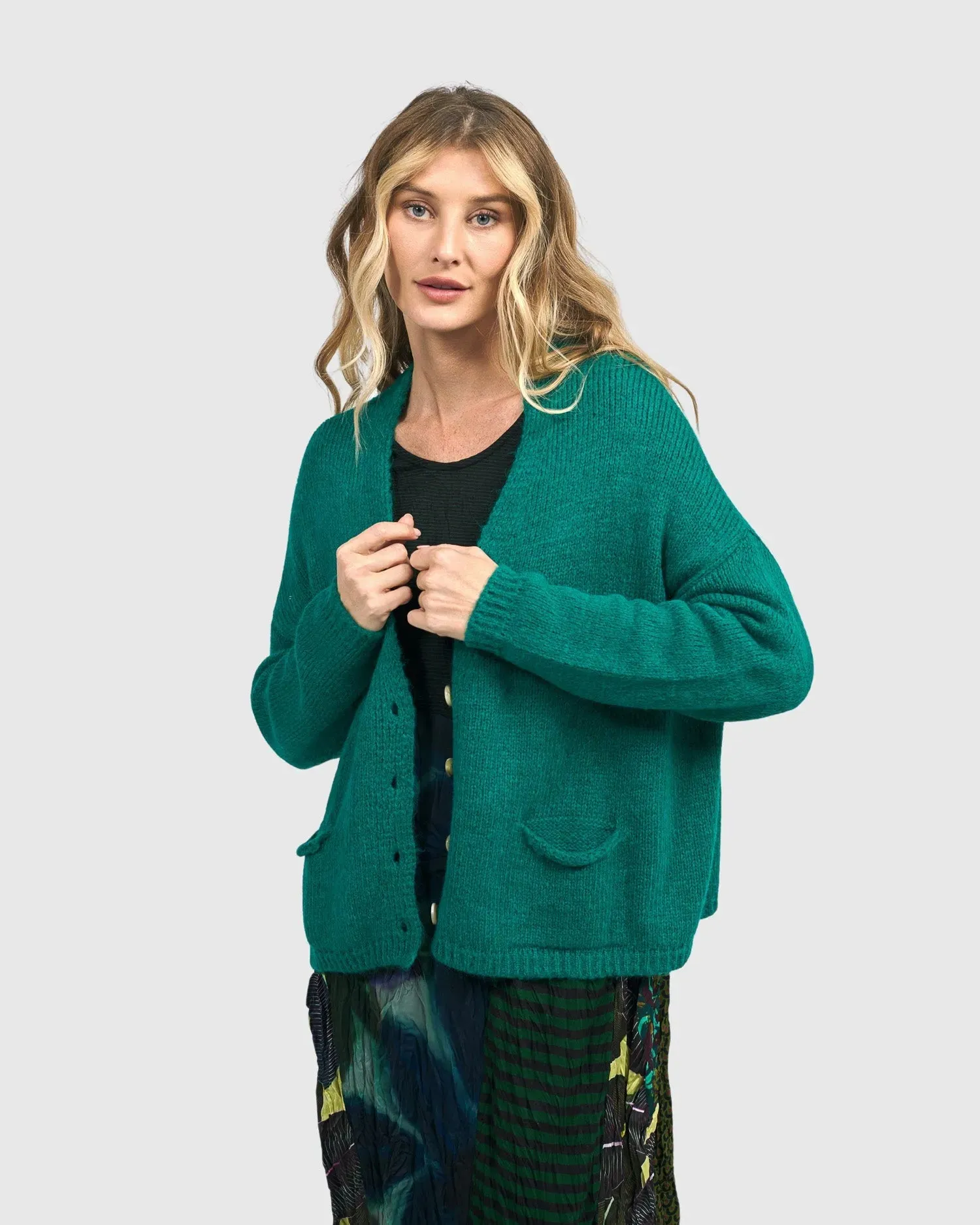 Diana Cropped Cardigan, Turquoise