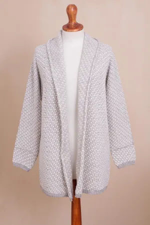 Dove Down Off-White and Grey Alpaca Blend Relaxed Fit Cardigan Sweater