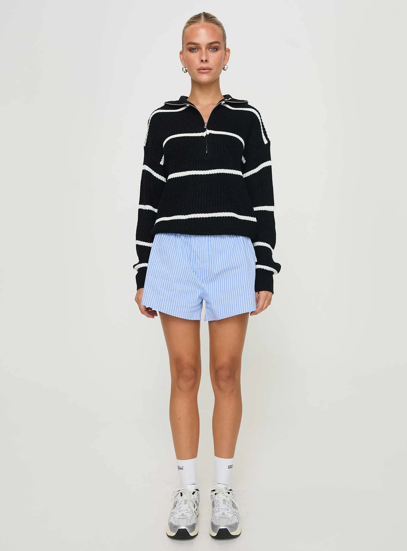 Lilliunna Quarter Zip Front Sweater Black / White Stripe