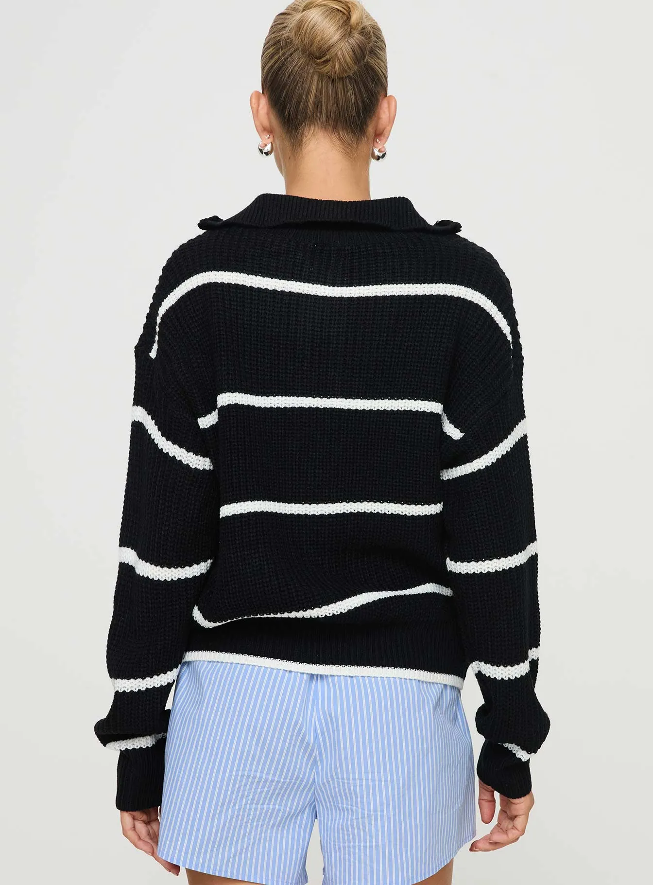 Lilliunna Quarter Zip Front Sweater Black / White Stripe