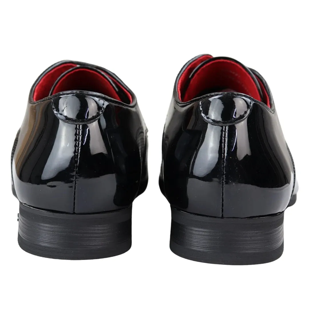 Mens Shoes Smart Formal Perforated Pointed Laced Black Red White Patent Leather PU