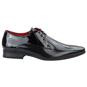 Mens Shoes Smart Formal Perforated Pointed Laced Black Red White Patent Leather PU