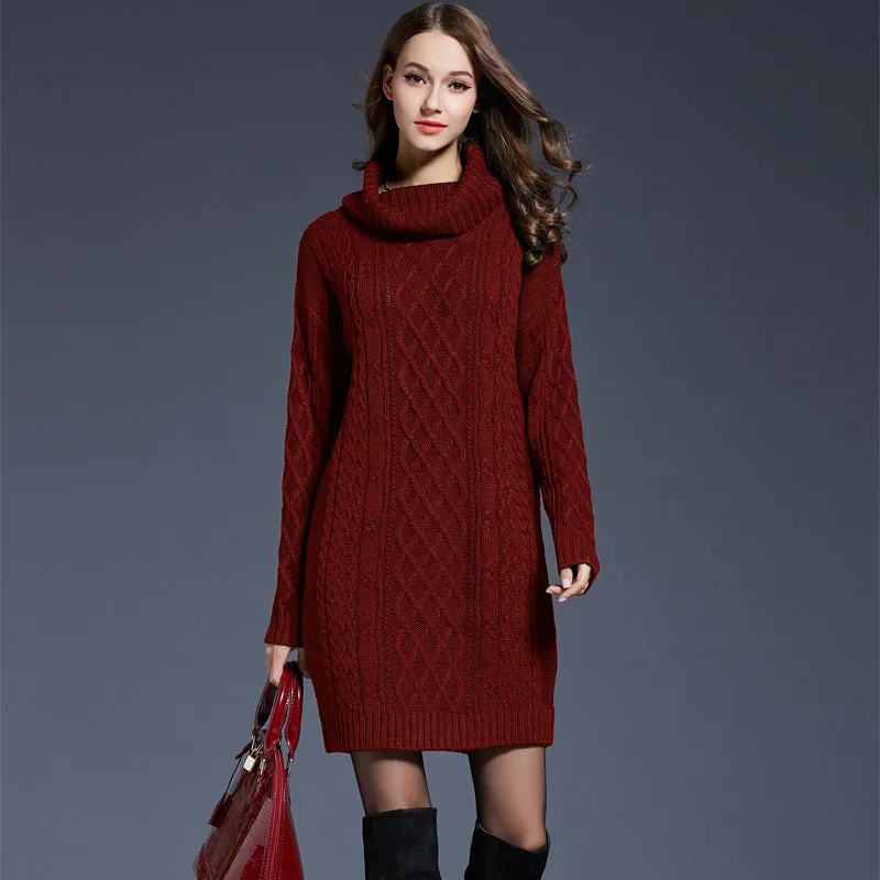 Mixed Knit Cowl Neck Dropped Shoulder Sweater Dress