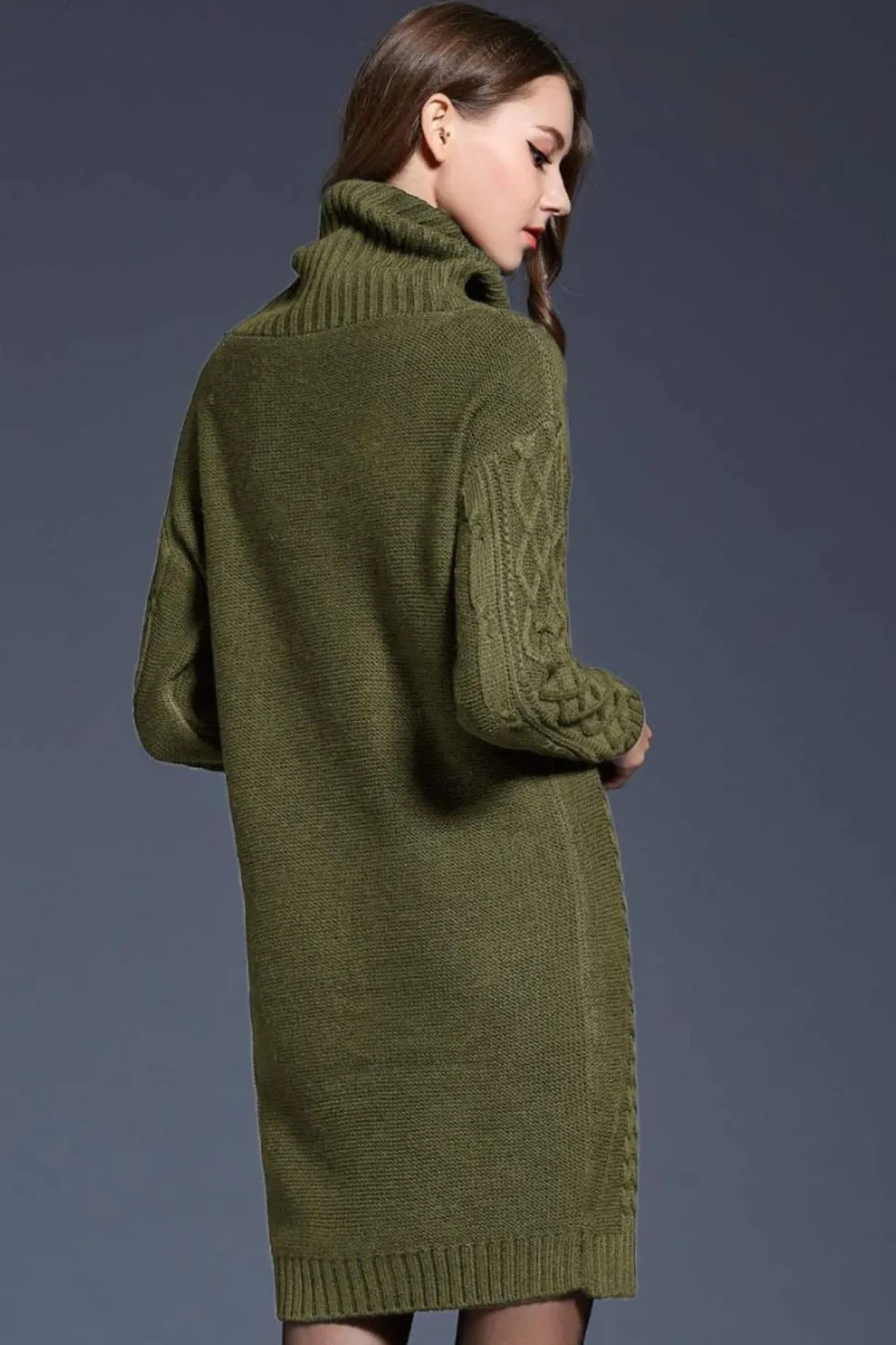 Mixed Knit Cowl Neck Dropped Shoulder Sweater Dress