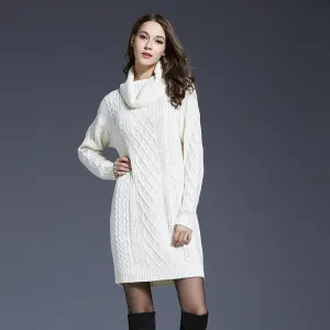 Mixed Knit Cowl Neck Dropped Shoulder Sweater Dress