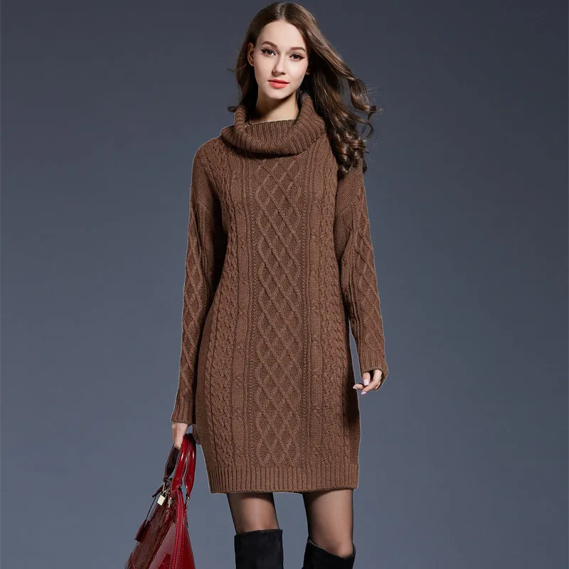 Mixed Knit Cowl Neck Dropped Shoulder Sweater Dress