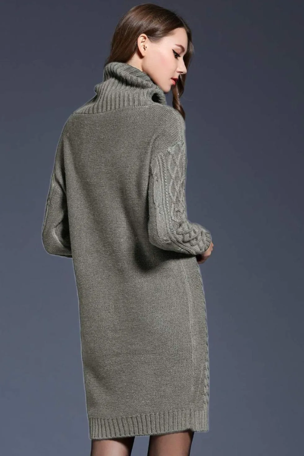 Mixed Knit Cowl Neck Dropped Shoulder Sweater Dress