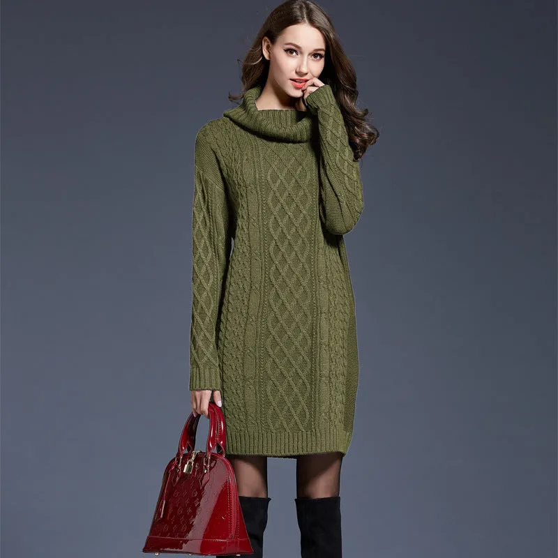 Mixed Knit Cowl Neck Dropped Shoulder Sweater Dress