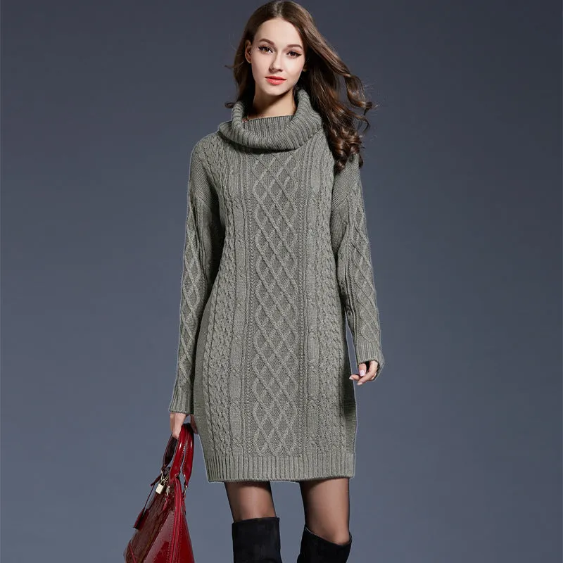 Mixed Knit Cowl Neck Dropped Shoulder Sweater Dress