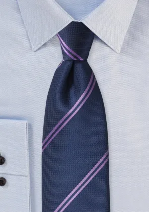 Navy and Lavender Narrow Striped Necktie