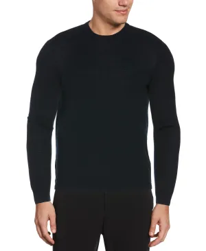 Textured Merino Wool Blend Crew Neck Sweater