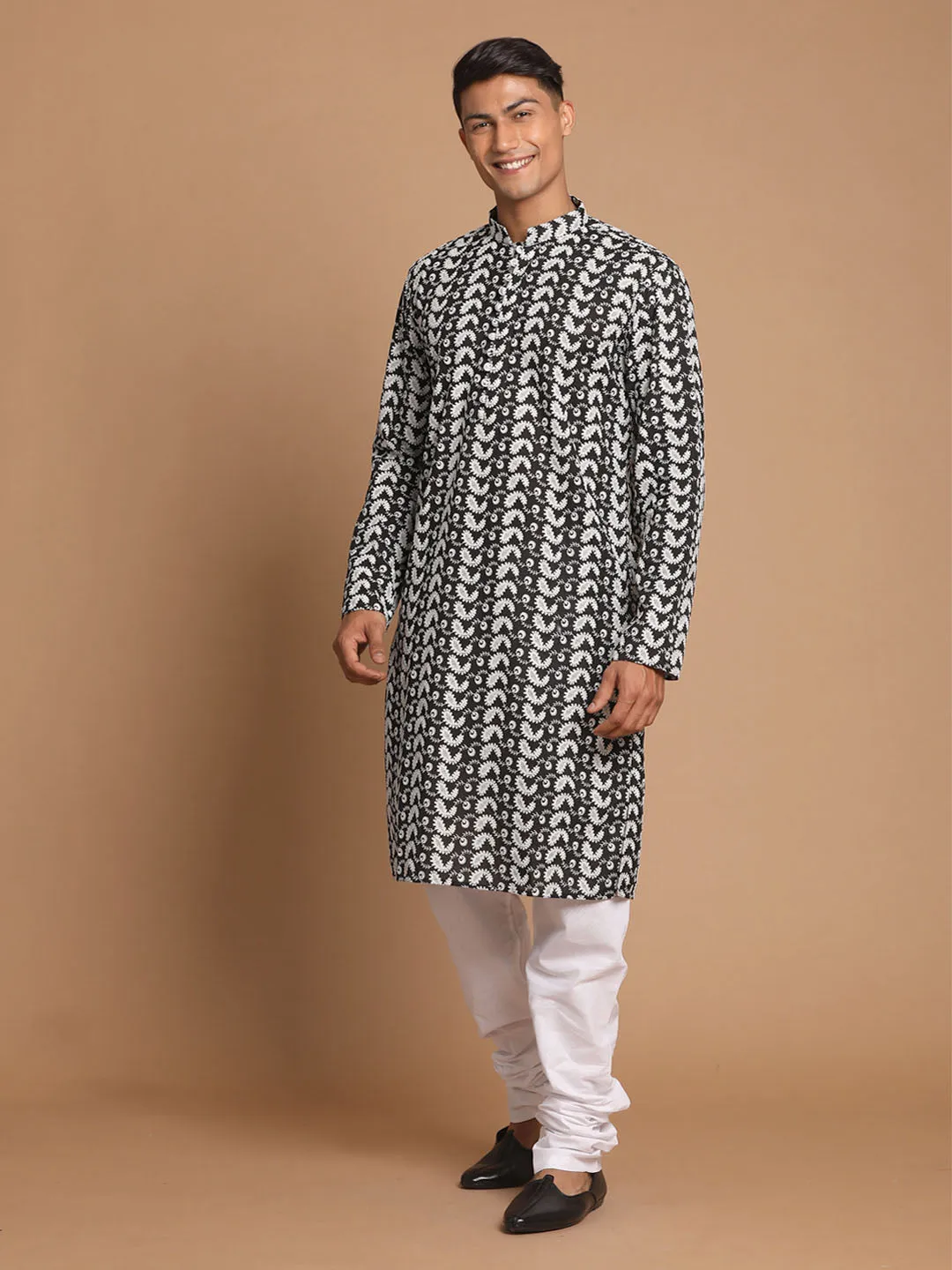 VASTRAMAY Black Chikankari Kurta Pyjama Set