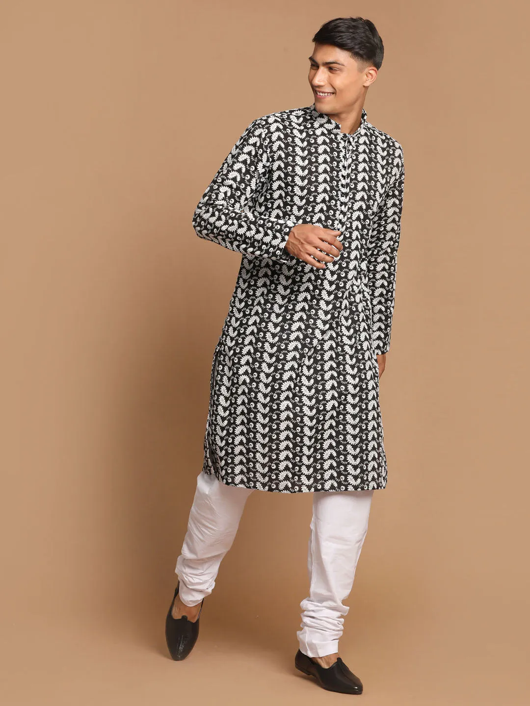 VASTRAMAY Black Chikankari Kurta Pyjama Set