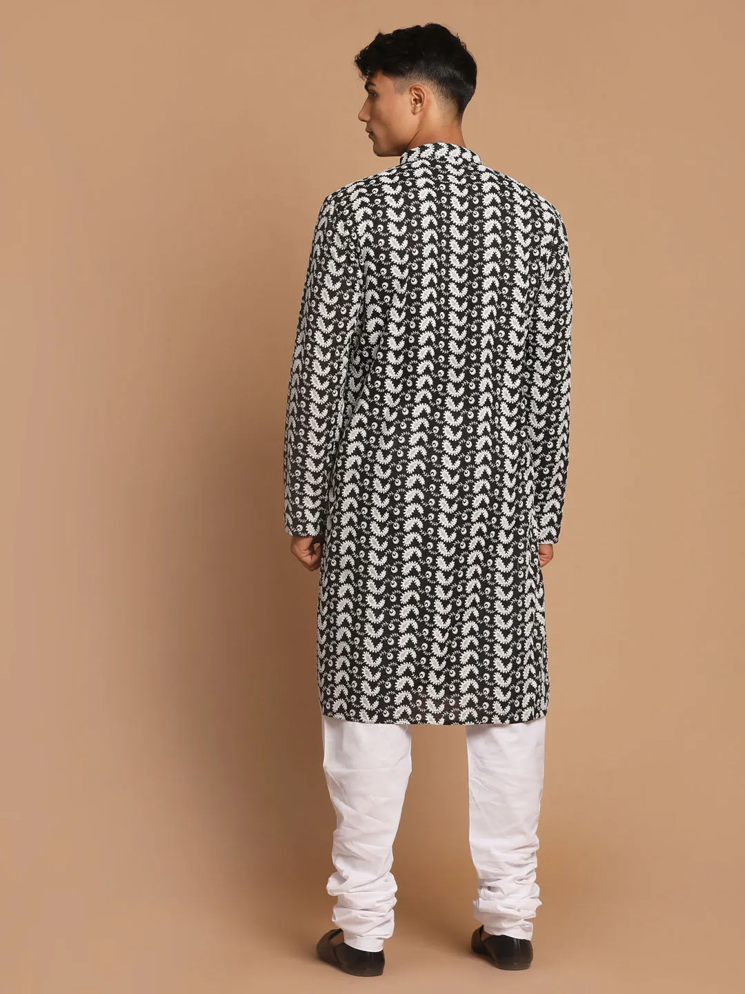 VASTRAMAY Black Chikankari Kurta Pyjama Set