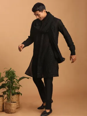 VASTRAMAY Black Sequined Kurta Set