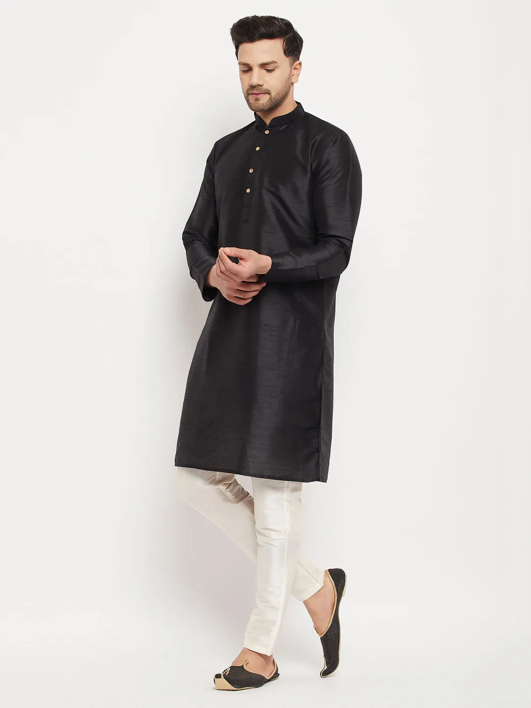 VASTRAMAY Black Silk Blend Men's Kurta Set