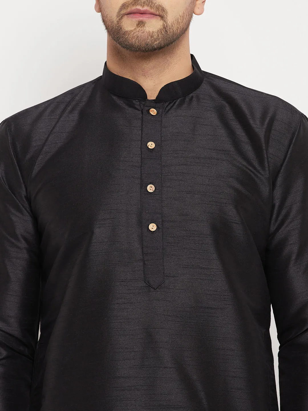 VASTRAMAY Black Silk Blend Men's Kurta Set