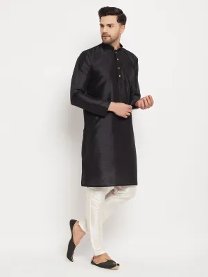 VASTRAMAY Black Silk Blend Men's Kurta Set