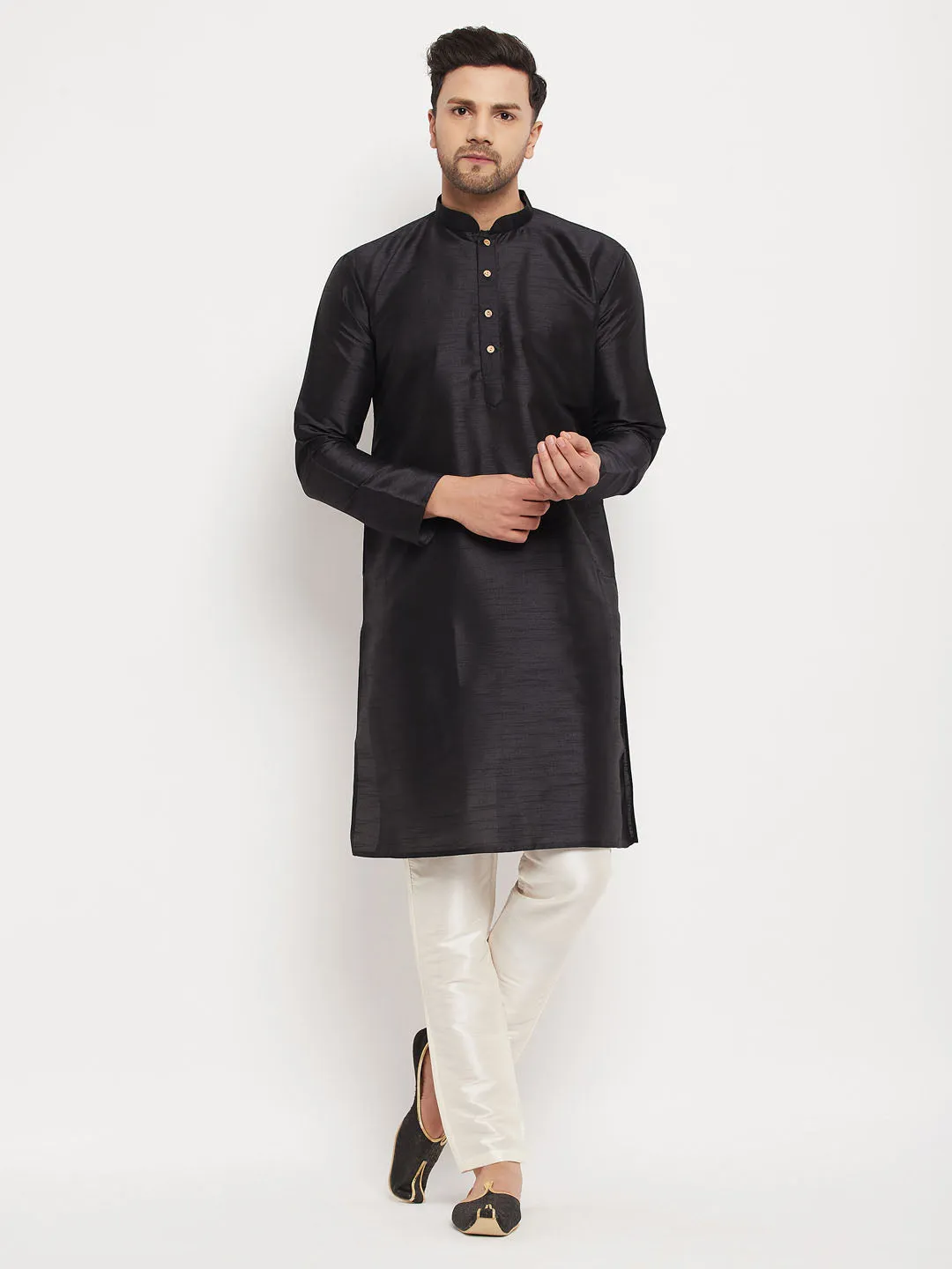 VASTRAMAY Black Silk Blend Men's Kurta Set