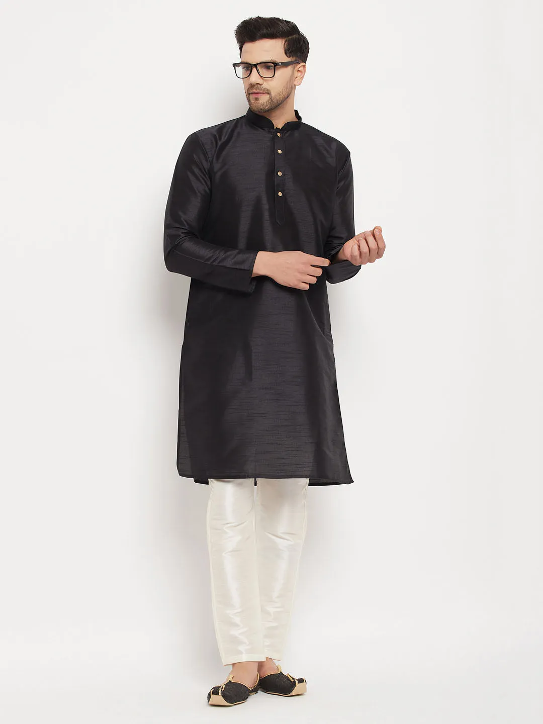 VASTRAMAY Black Silk Blend Men's Kurta Set