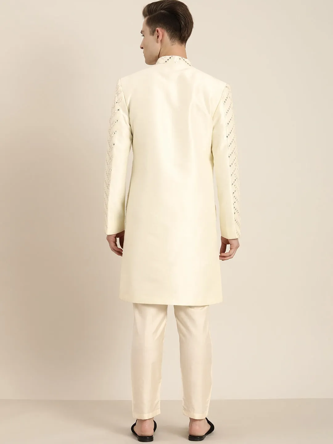 Vastramay Cream Mirror Indo Western Sherwani