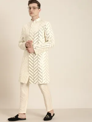 Vastramay Cream Mirror Indo Western Sherwani