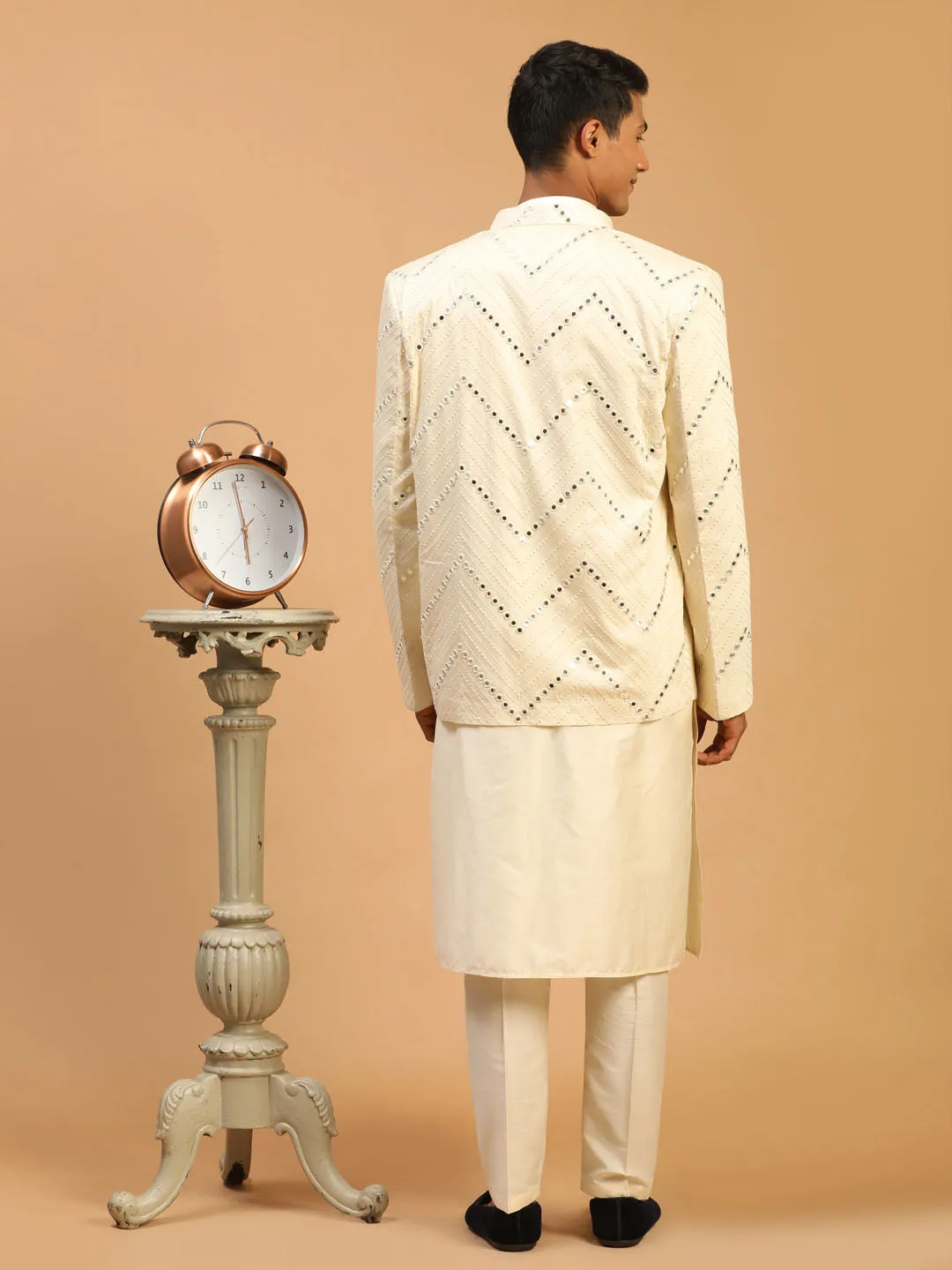 Vastramay Cream Mirror Jodhpuri Kurta Set