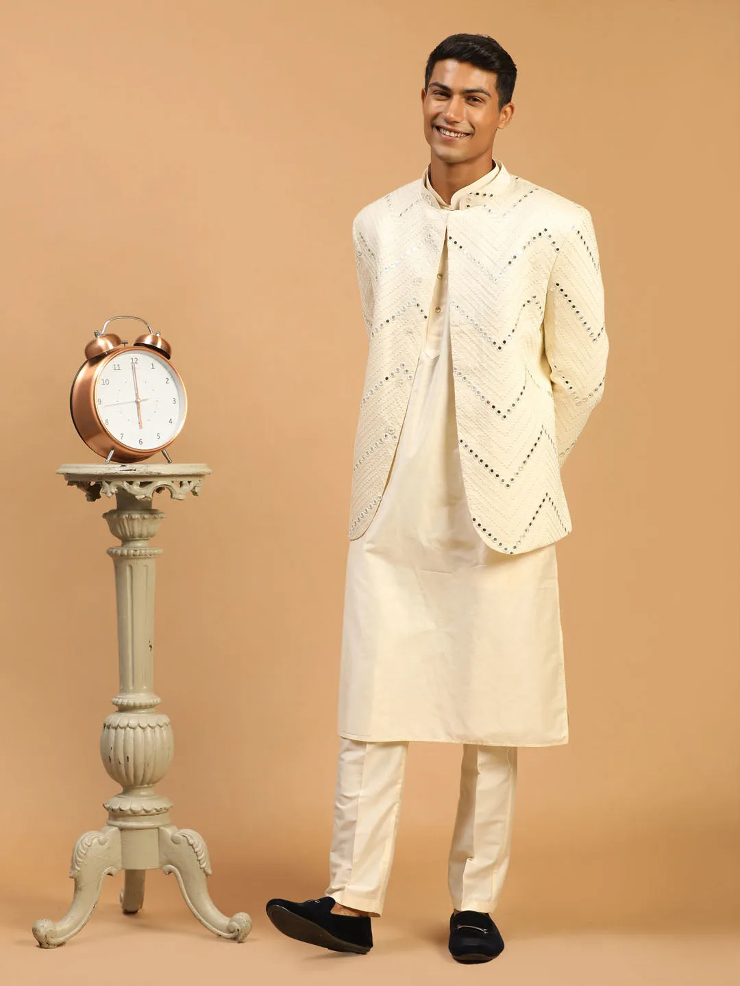 Vastramay Cream Mirror Jodhpuri Kurta Set