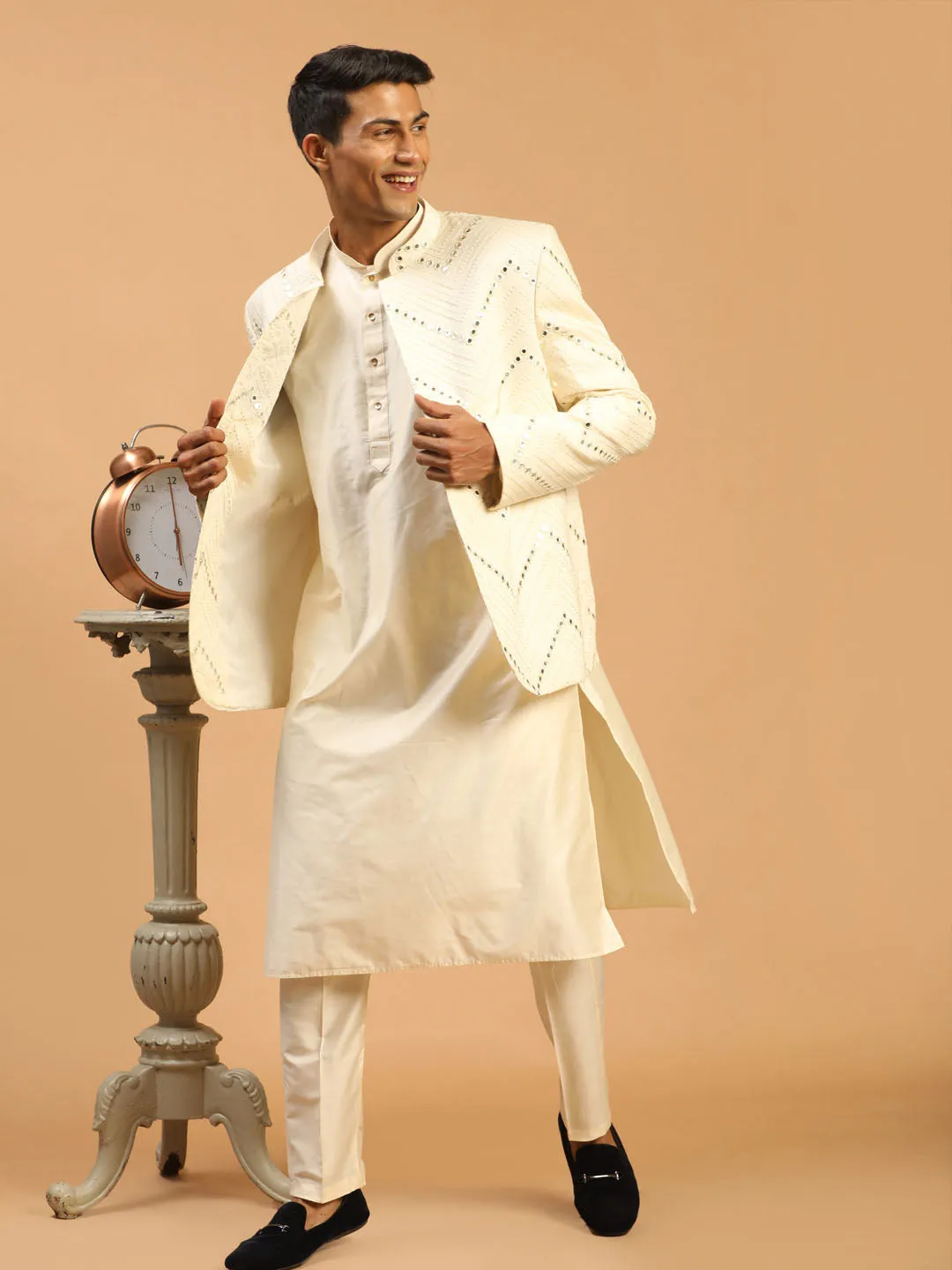 Vastramay Cream Mirror Jodhpuri Kurta Set