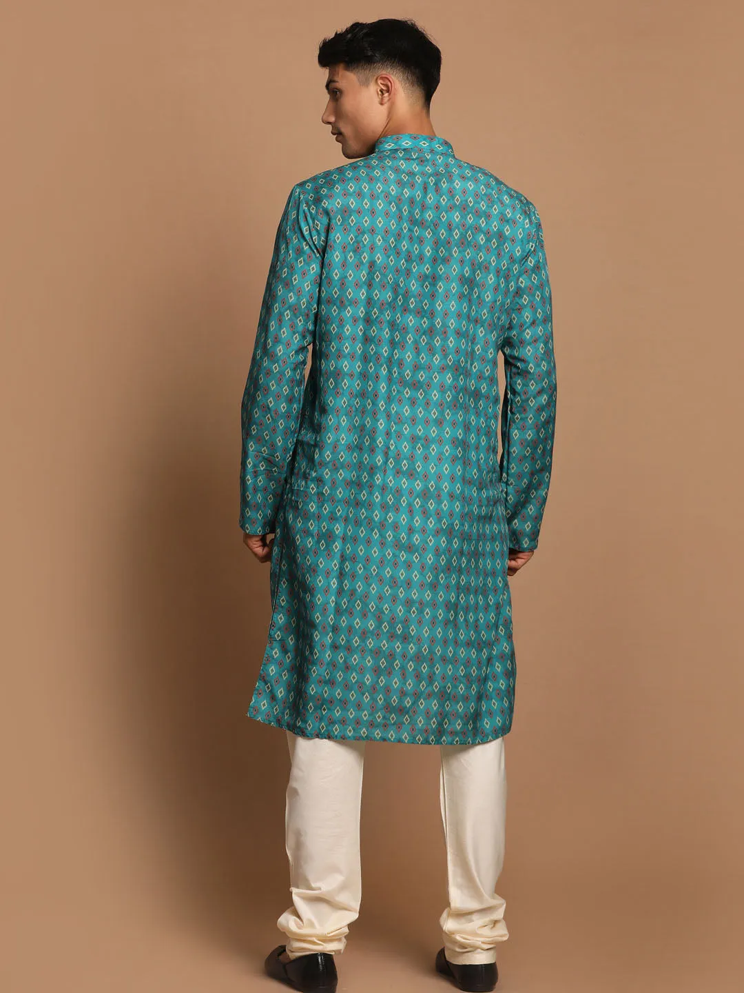 VASTRAMAY Green Silk Blend Ethnic Kurta Set