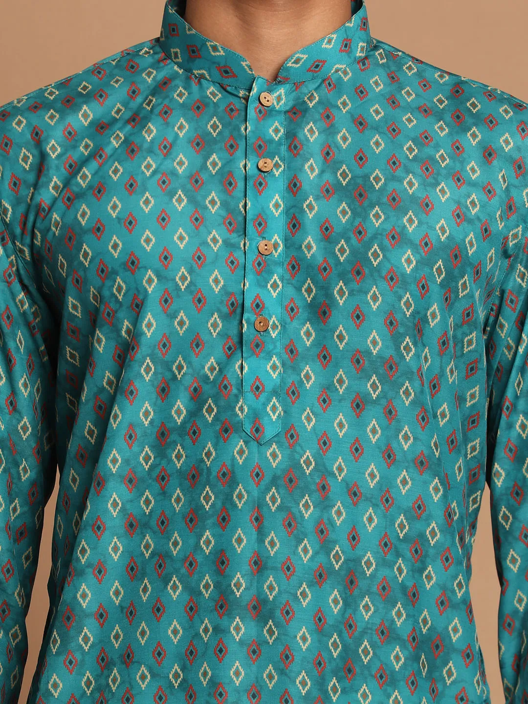 VASTRAMAY Green Silk Blend Ethnic Kurta Set