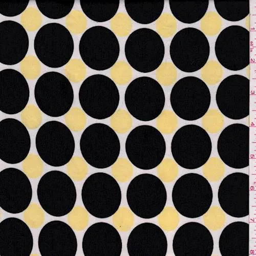 White/Black/Yellow Polka Dot Brushed Jersey Knit Fabric